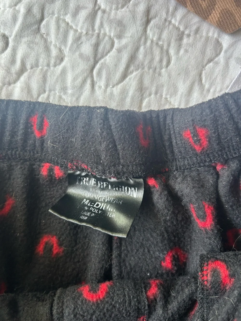 True Religion Black Fleece Lounge Pants with Red Horseshoe Print